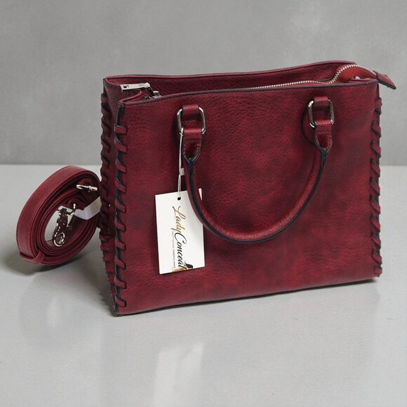 Lady Conceal Burgundy Ann Satchel Concealed Carry Leather Crossbody - Picture 1 of 9
